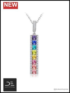 Handmade 925 Sterling Silver Rainbow Crystal Pendant Necklace